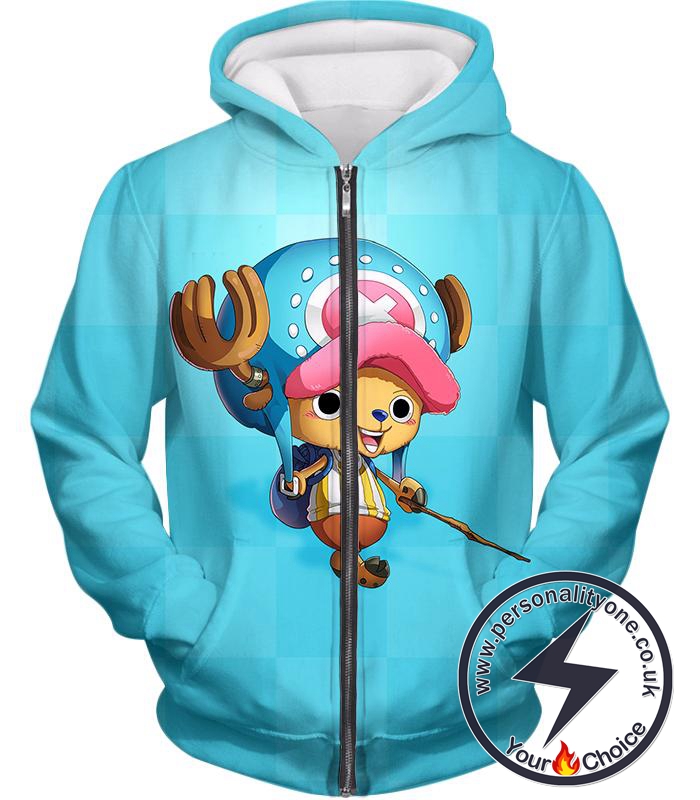 One Piece Cotton Candy Lover Doctor Tony Tony Chopper Cool Blue Zip Up Hoodie